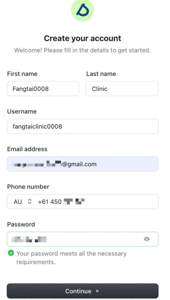 Clinic Registration Screenshot