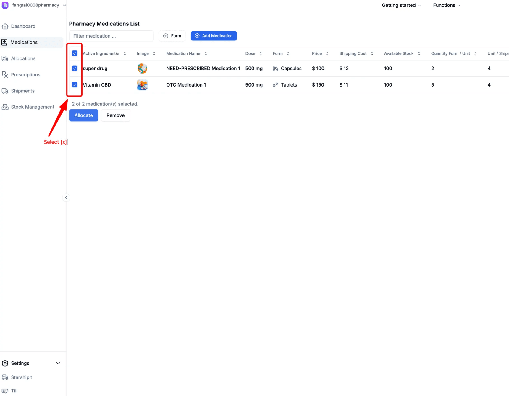 Select Medications for Allocation